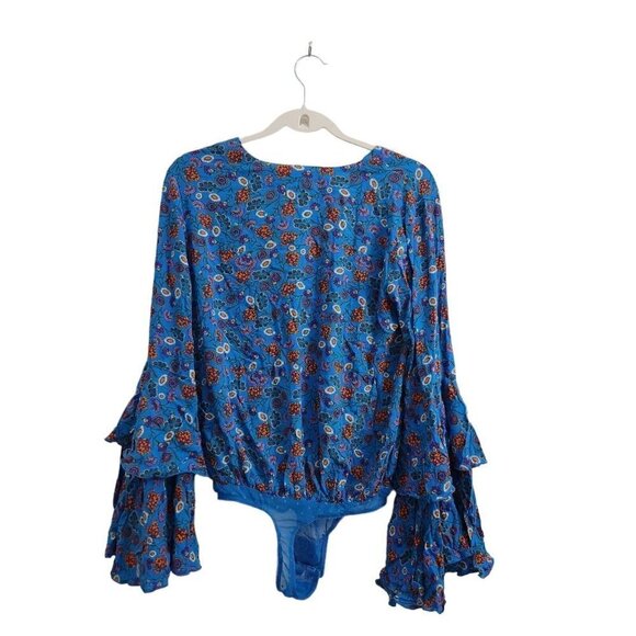Intimately Free People Bodysuit Small Blue She’s Dainty Blue Floral Blouse Boho - Picture 10 of 12